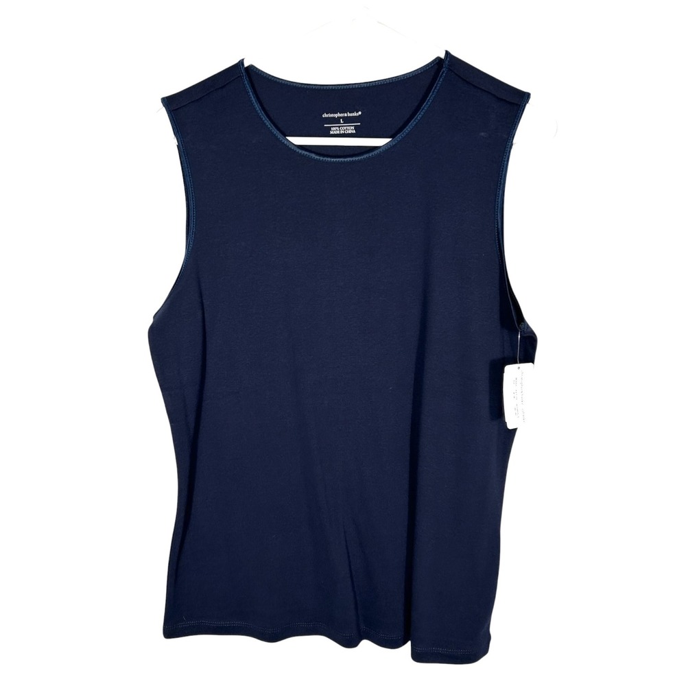 Christopher & Banks Navy Blue Cotton Sleeveless Tank Top Crew Neck Large NWT